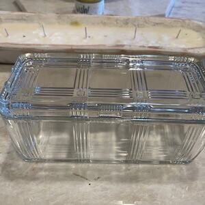 Vintage Hazel Atlas clear Glass refrigerator dish cross cross style